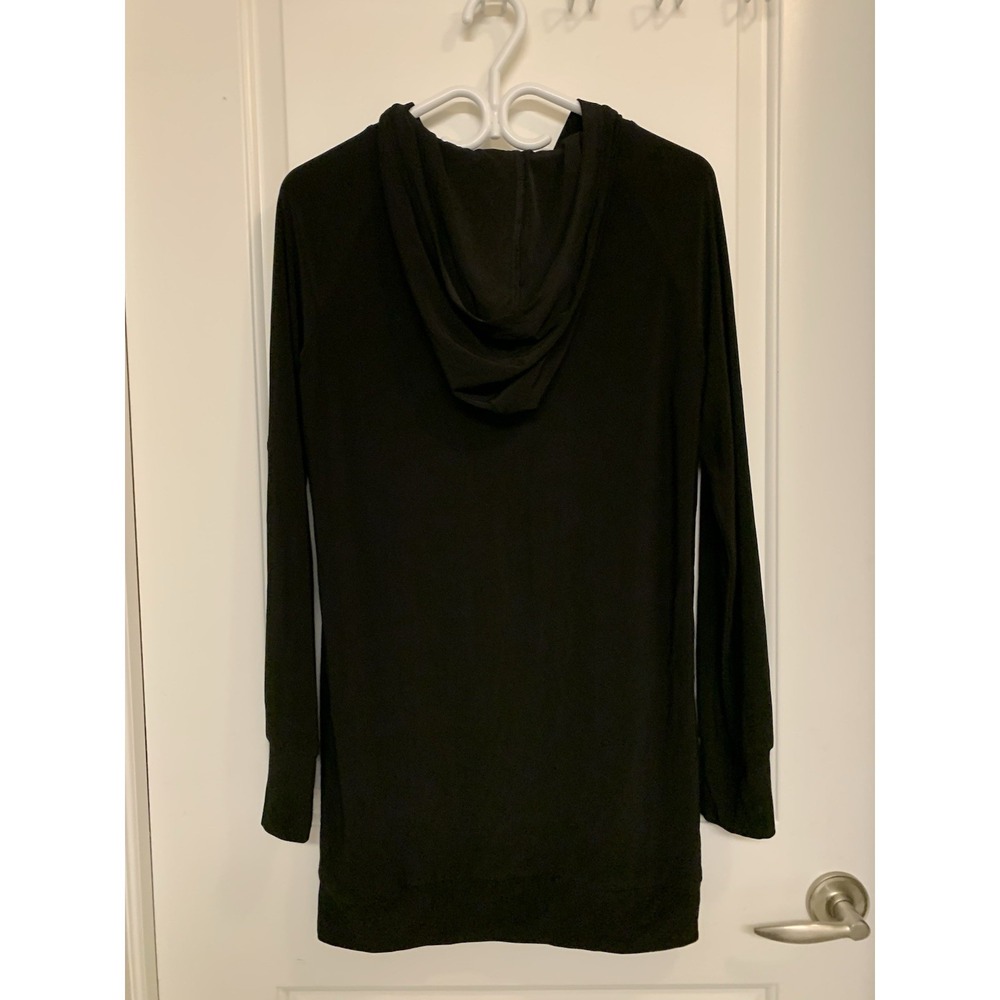 Joseph Ribkoff Hoodie Tunic Size 10 Rhinestone Drawstring Black Slinky Knit - Picture 2 of 6